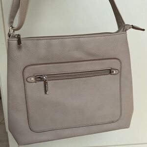 Roots Vegan Leather Crossbody Taupe Colour Shoulder Bag